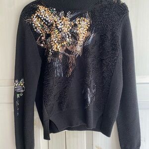 Anthropologie Embellished and Embroidered Black Turtleneck Sweater